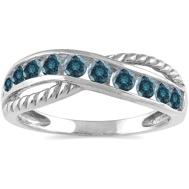 14k White Gold 1/2ct TDW Blue Diamond Ring