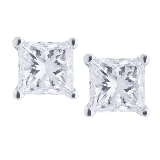 10k White Gold Princess cut Diamond Accent Stud Earrings