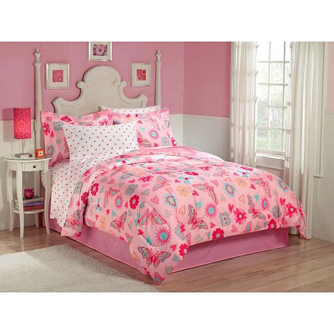 Butterfly and Flowers 5-piece Twin-size Bed in a Bag with Sheet Set ...