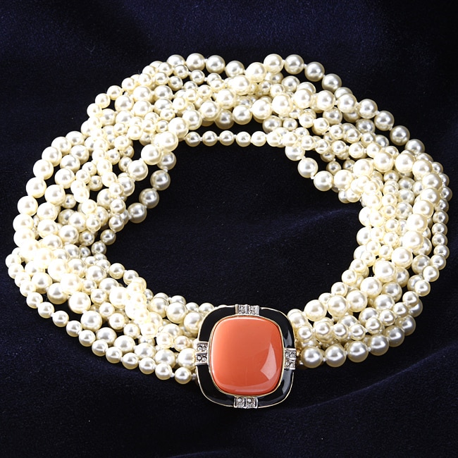 Kenneth Jay Lane Faux Pearl Multi strand Orange Resin Necklace 