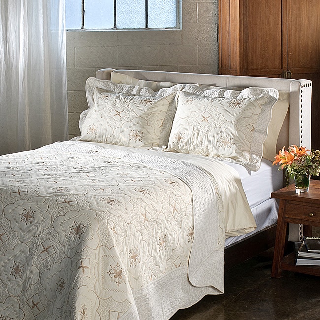 Lace Embroidered Cotton Ivory 3-piece Quilt Set - Free Shipping Today ...