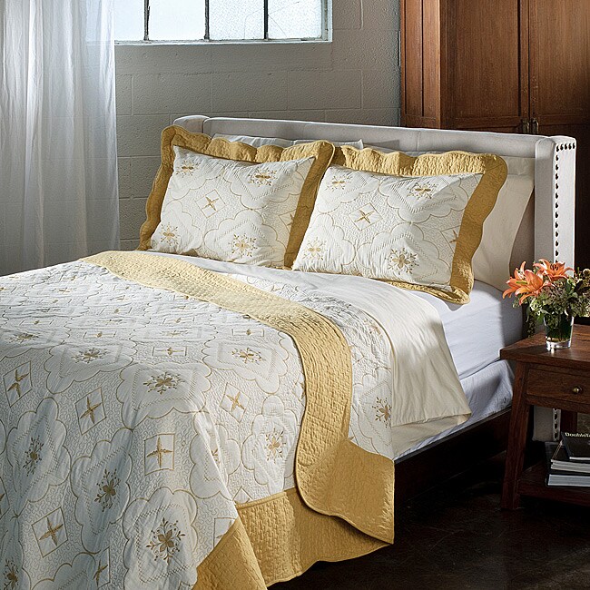 Lace Embroidered Cotton Gold 3piece Quilt Set Free Shipping Today