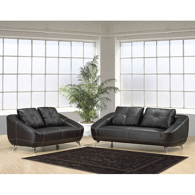 Mandalay Bay 2 Piece Black Leather Sofa Set Free Shipping Mandalay Bay 2 Piece Black Leather Sofa Set
