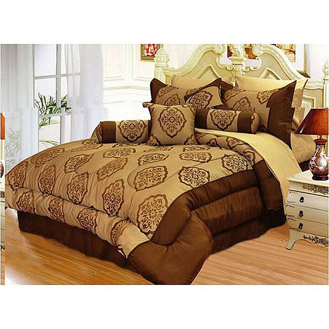 Dynasty 7-piece Brown/ Beige Queen Comforter Set