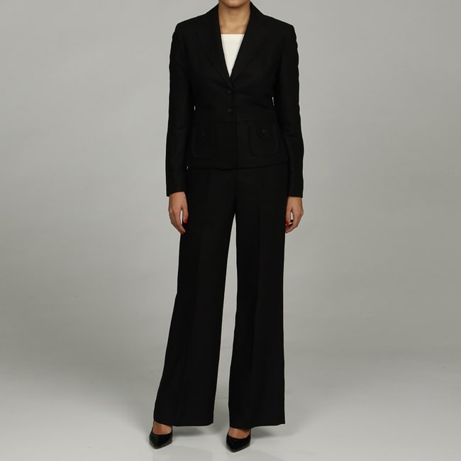 Sharagano Women's 2-piece Black Linen-blend Pant Suit - 13328471 ...