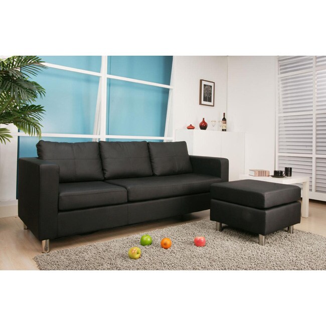 San Francisco Black Convertible Sectional Sofa And Ottoman