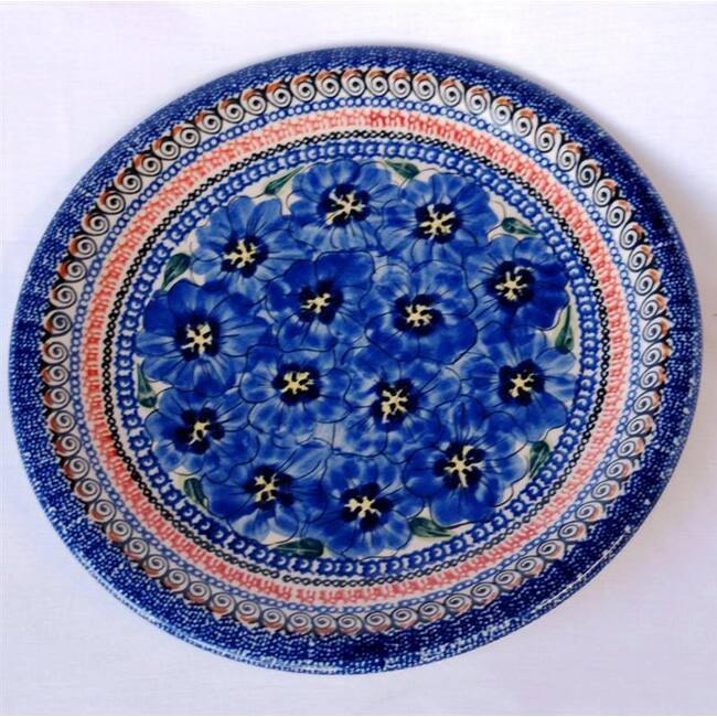 Ceramic Stoneware Blue and Yellow 10.75-inch Dinner Plate (Poland)