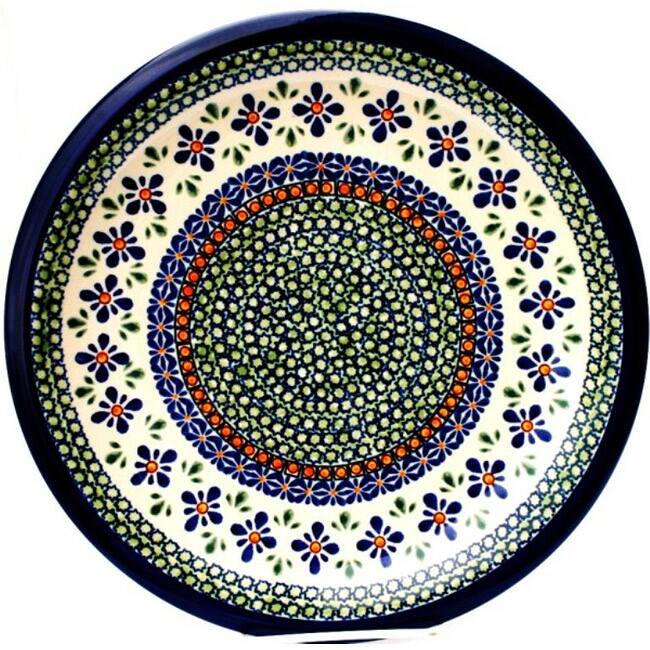 Handmade Ceramic Stoneware Blue and Orange 10.75-inch Dinner Plate (Poland)