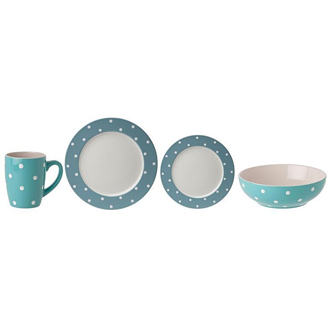 Signature Housewares Dots Turquoise 16piece Dinnerware Set Free