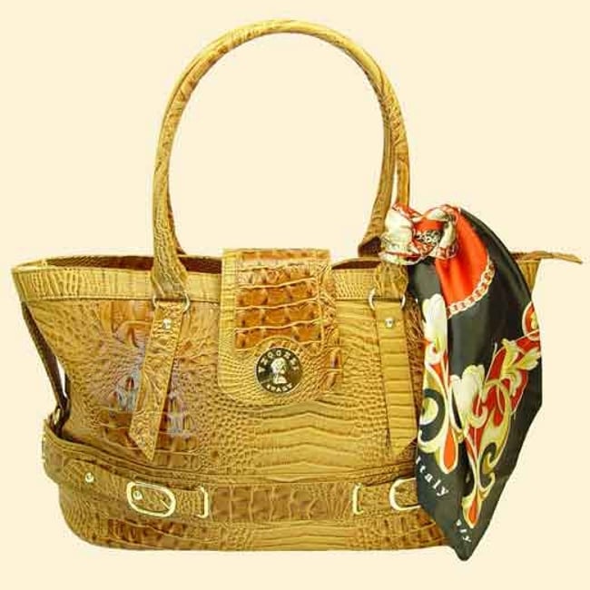 Ronella Lucci Vecceli Alligator Embossed Leather Tote Bag 