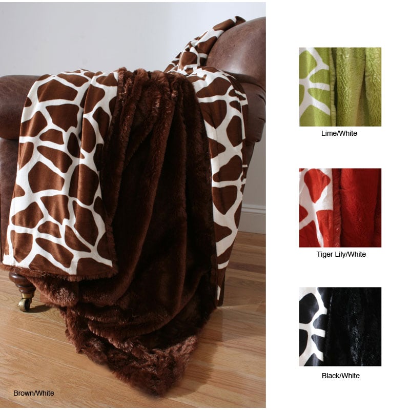 Solid Seal/ Giraffe Print Microplush Throw  