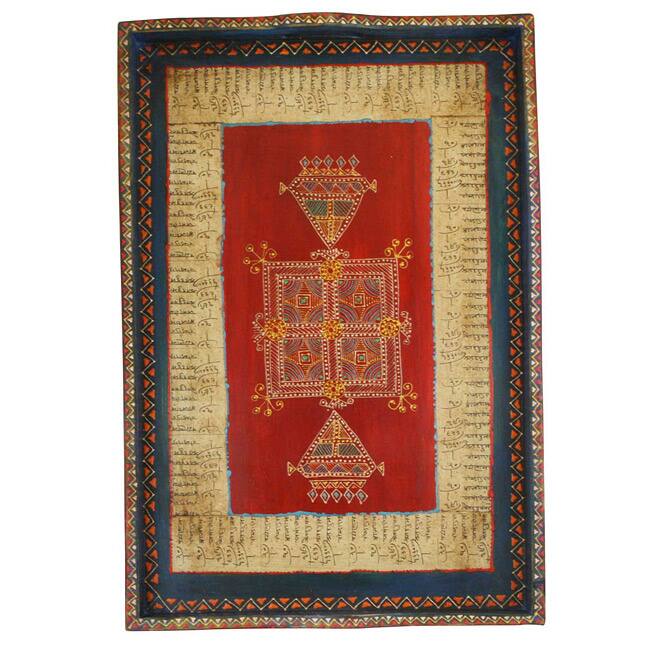 Handmade Wooden Hand-painted Embossed Tray (India)