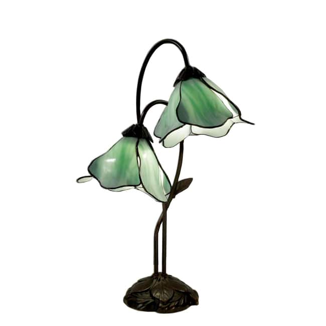 Double Accent 2-light Green Floral Bronze Table Lamp