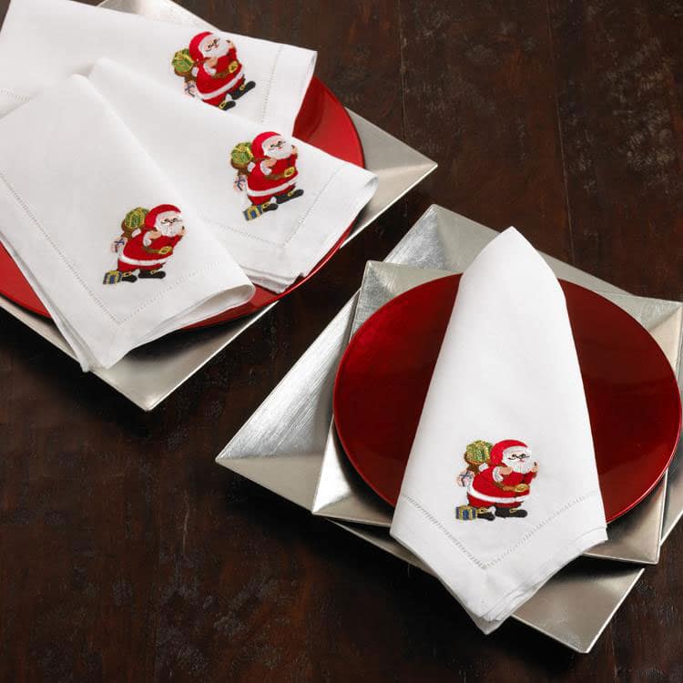 Embroidered Santa Hemstitched Napkin (Set of 4)