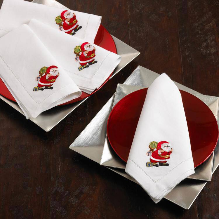 Embroidered Santa Hemstitched Napkin (Set of 4)