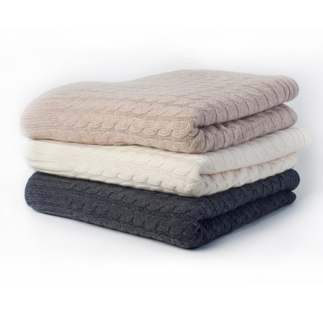 Sophia Cashmere Classic Cable Knit Cashmere Throw - Free Shipping Today ...
