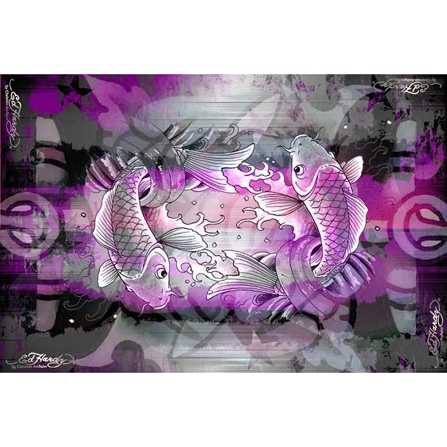 Ed Hardy Fuchsia Silk Koi Scarf  