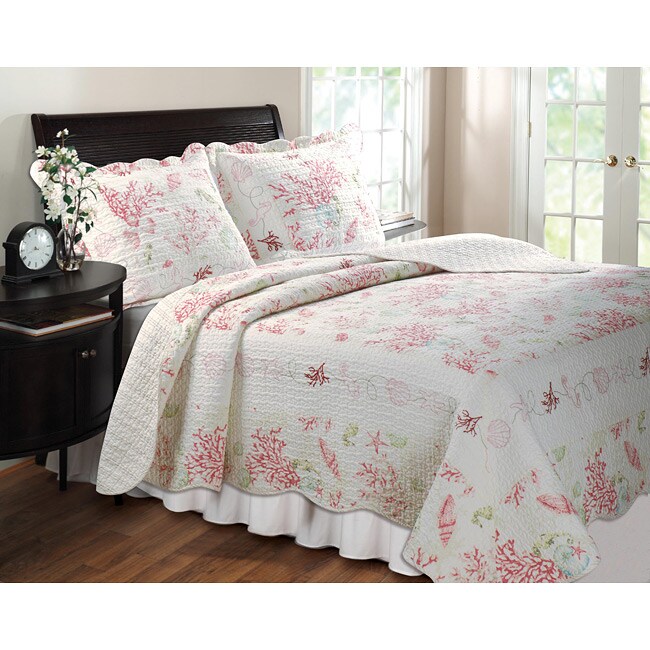 Shop Greenland Home Fashions Coral Red Kingsize 3piece Quilt Set