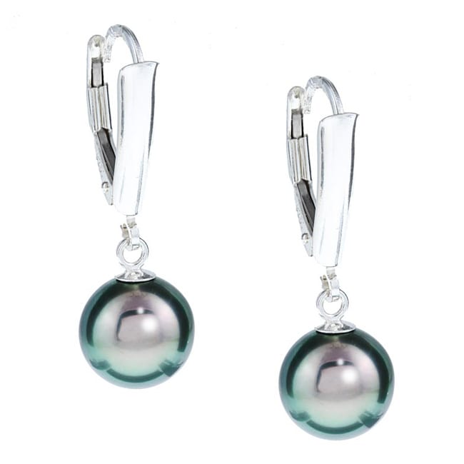 DaVonna Silver Black Tahitian Pearl Leverback Earrings (8 9 mm) MSRP