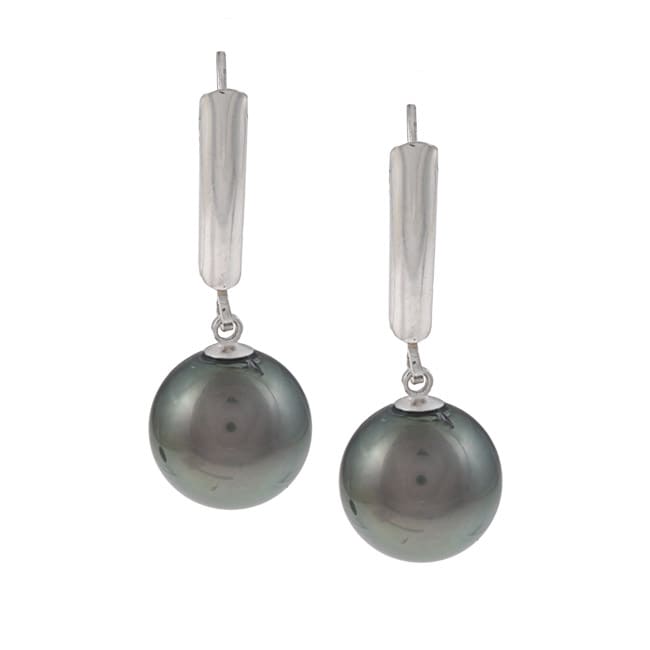 DaVonna Silver Black Tahitian Pearl Leverback Earrings (10 11 mm) MSRP