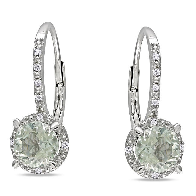 Sterling Silver Green Amethyst and Diamond Accent Earrings MSRP 