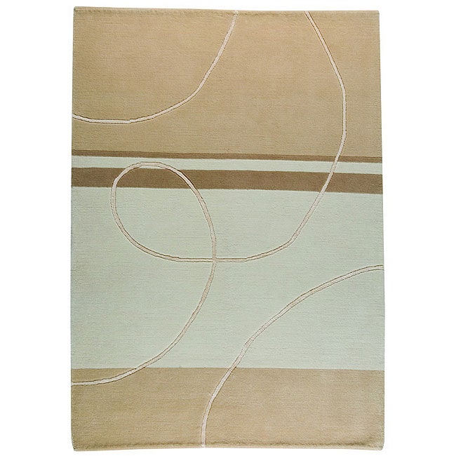 Hand knotted Indo tibetan Flow White Wool Rug (46 X 66)