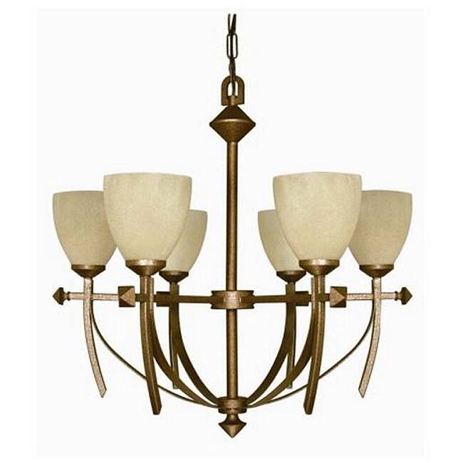 Excalibur 6-light Real Rust Tuscan Suede Glass Chandelier