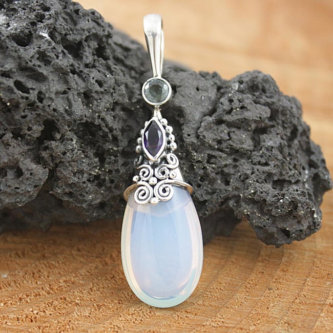   Amethyst & Blue Topaz Teardrop Bali Pendant(Indonesia)  