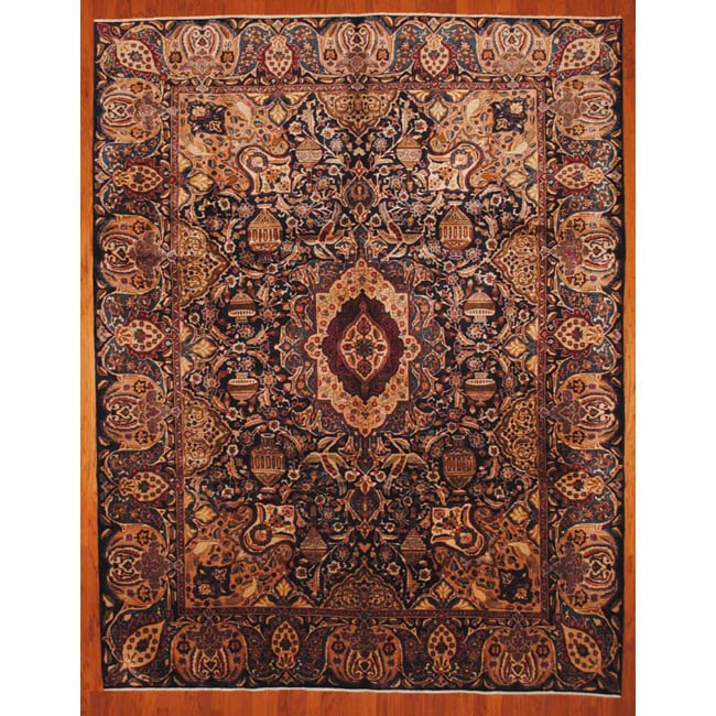 Persian Hand knotted Kashmar Navy/ Ivory Wool Rug (9'8 x 12'4) 7x9   10x14 Rugs