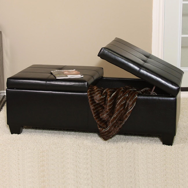 Alfred Black Bonded Leather Storage Ottoman  