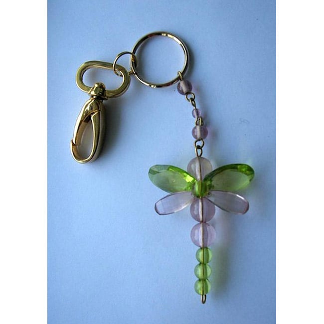 Set of 2 Beaded Clip on Dragonfly Keychains (India 