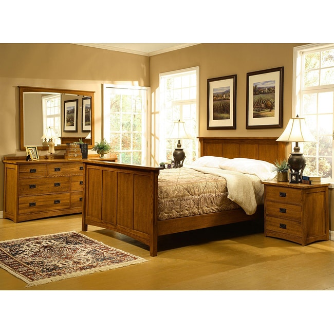 Mission Solid Oak 5-piece King Panel Bedroom Set w/ 7 ...