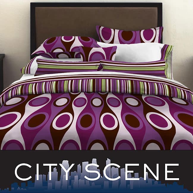 City Scene Retro Radar Purple Full/ Queen-size 3-piece Duvet Cover Set