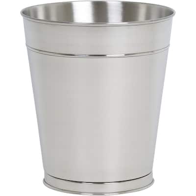 Polished Silver Stainless Steel 10.5 in. Tall Round Wastebasket