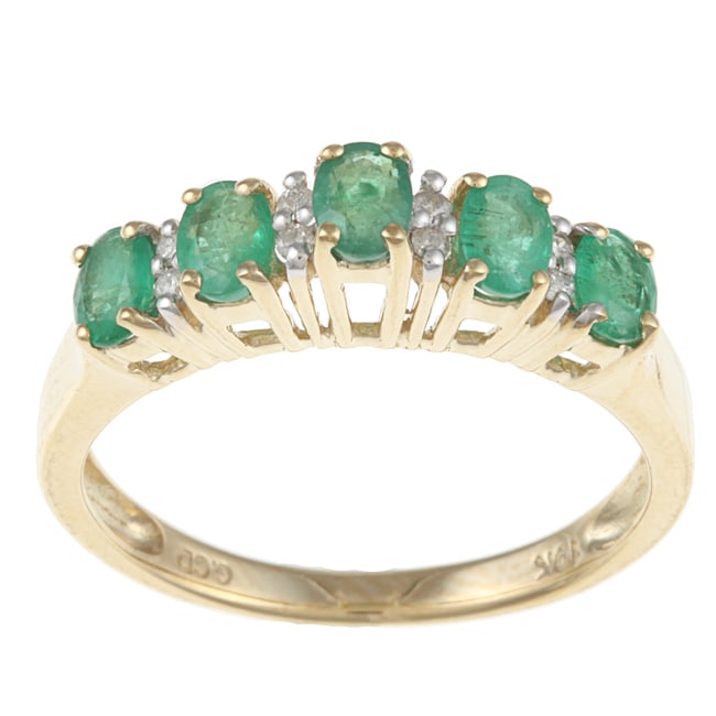 10k Yellow Gold Emerald and Diamond Accent Ring (Size 7) Gemstone Rings