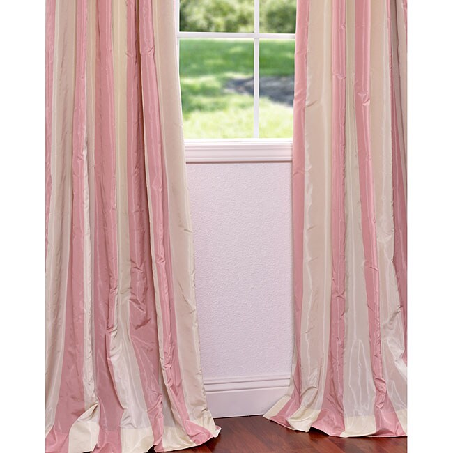 Light Pink/ Cream Stripe Faux Silk Taffeta 84 inch Curtain Panel 