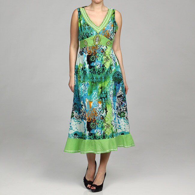 Jessica Taylor Women's Cotton Beaded V-Neck Dress - Overstock™ Shopping ...