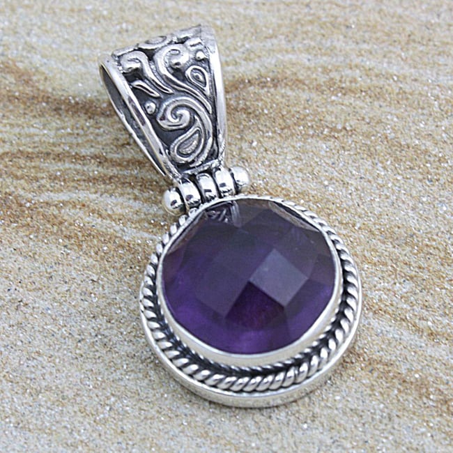   Silver Round Faceted Amethyst Pendant (Indonesia)  