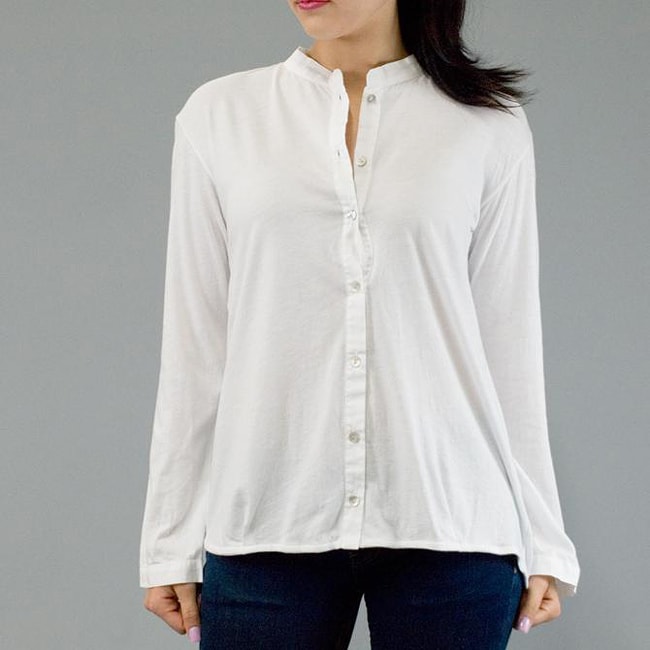 AtoZ Women's Mandarin Collar Button-down Blouse - 13467697 - Overstock ...