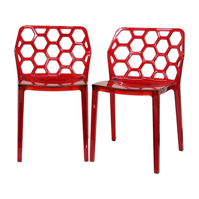 Honeycomb Red Acrylic Modern Dining Chair (Set of 2)