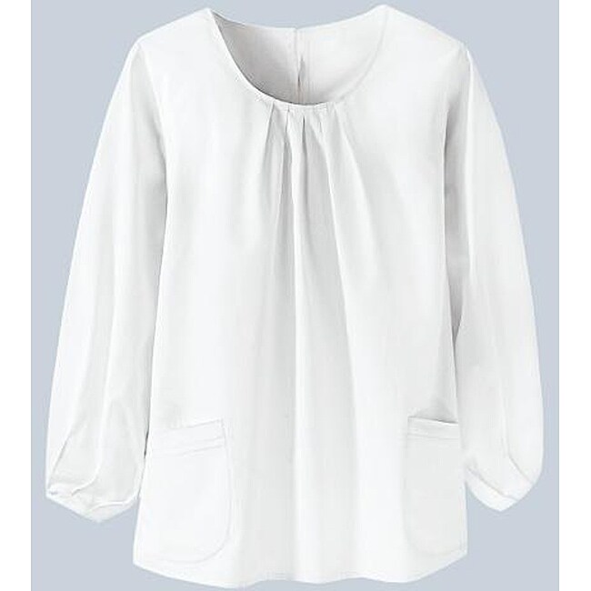 Newport News Womens White Pleated Cotton Tunic Blouse   