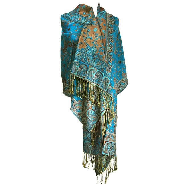 Womens Teal Paisley Viscose Wrap  