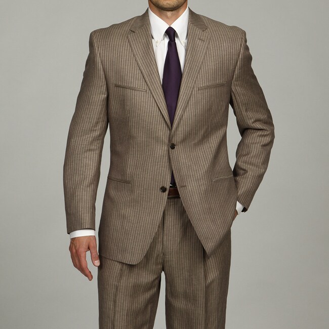 Sean John Men's Tan Pinstripe 2-button Linen Blend Suit - Free Shipping ...