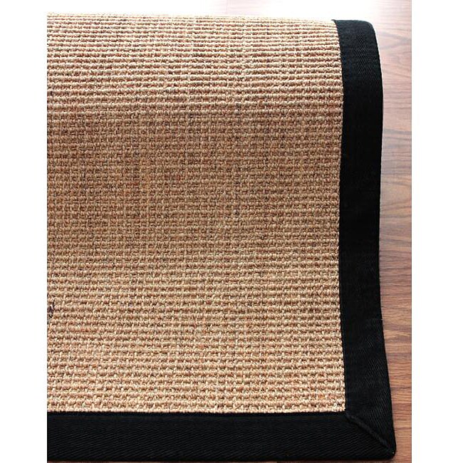 Handmade Eco Natural Fiber Black Cotton Border Sisal Rug (4' x 6