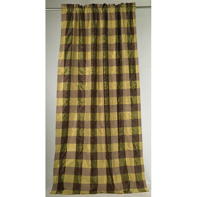 Pure Silk Taffeta Satin 96 inch Eggplant Check Curtain Panel (India