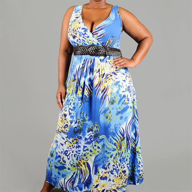 Mlle Gabrielle Women's Plus Size Belted Maxi Dress - Free Shipping On ...