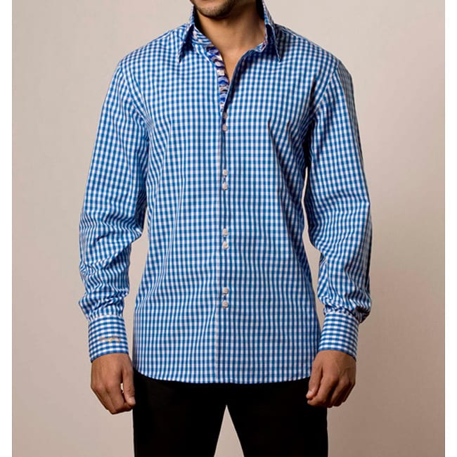 Coogi Luxe Mens European style Blue Gingham Check Shirt   