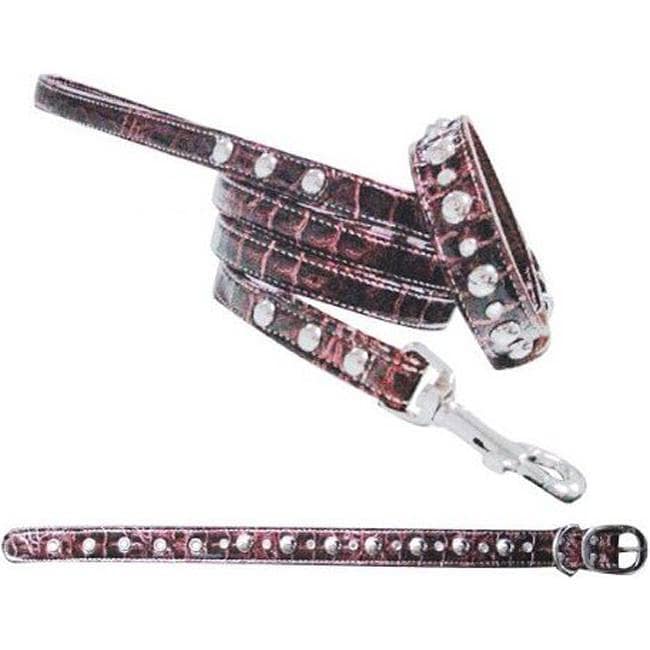 Burgundy Faux Crocodile Leather Dog Collar