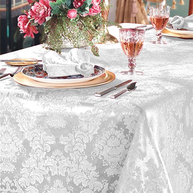 Vienna Damask White 60x84 Oblong Tablecloth - 13508973 - Overstock.com ...