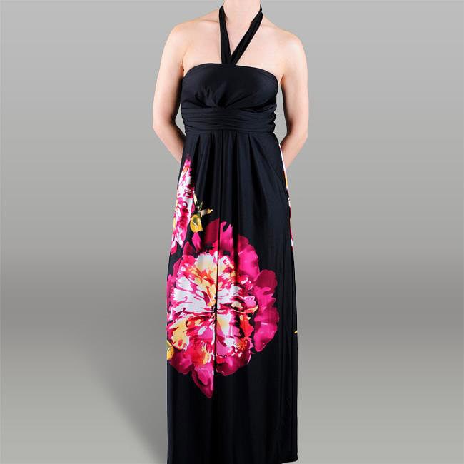 JFW Womens Black Floral Halter Maxi Dress  
